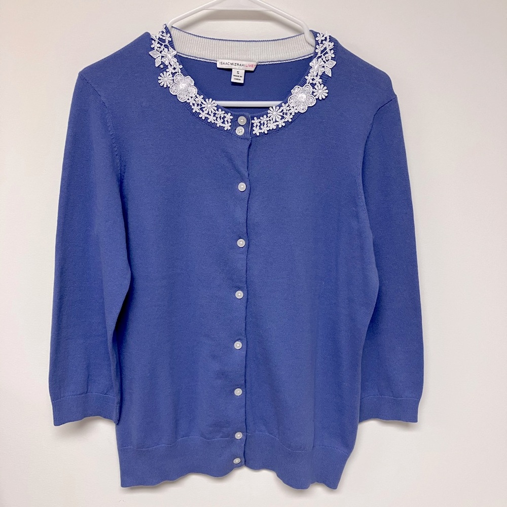 Isaac Mizrahi, cardigan, periwinkle blue, S.